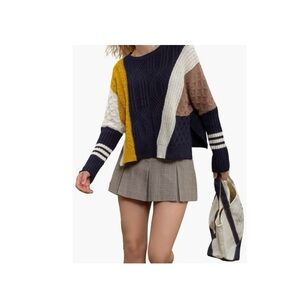Blu Pepper Color Block Cable Knit Sweater‎
